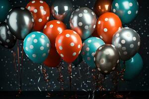 coloré des ballons avec scintille sur une dessus de la table photo