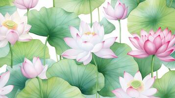 sans couture modèle de lotus fleur dans aquarelle style isolé sur blanc Contexte. lotus fleur texture Contexte. génératif ai photo