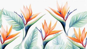 sans couture modèle de oiseau de paradis fleur dans aquarelle style isolé sur blanc Contexte. oiseau de paradis fleur texture Contexte. génératif ai photo