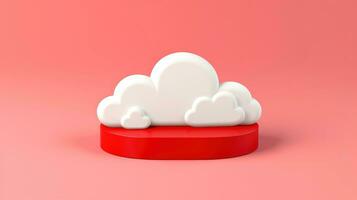 3d rouge blanc nuage icône minimal style, nuage l'informatique en ligne service, numérique La technologie Sécurité concept, génératif ai illustration photo