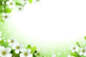floral frontière Cadre carte modèle. vert fleurs, feuilles, pour bannière, mariage carte. printemps composition avec copie-espace, génératif ai illustration photo
