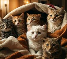 portrait de une groupe de mignonne chats, ai génératif photo