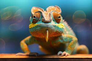 mignonne caméléon dans la nature large la vie animaux. ai généré. photo