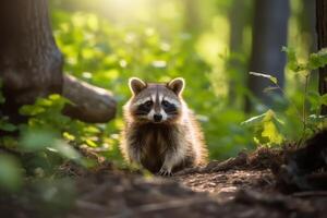 raton laveur dans la nature large la vie animaux. ai généré. photo