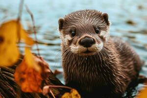 loutre dans la nature large la vie animaux. ai généré. photo