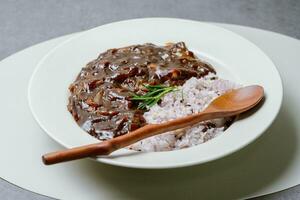 jjajang bap, riz avec noir haricot sauce photo
