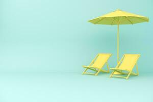 plage chaise avec parapluie sur bleu Contexte 3d rendre illustration. photo