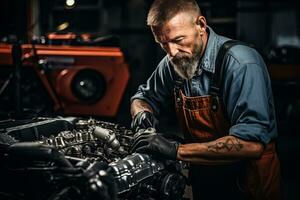 mécanicien travaillant sur un moteur de voiture photo