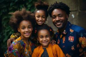 maman, papa et deux des gamins pose pour le photo. photo