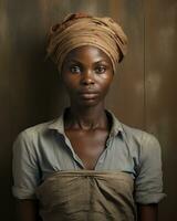 un africain femme avec une turban sur sa tête génératif ai photo