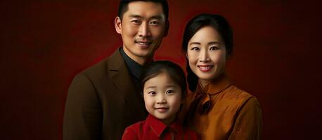 portrait de une trio dans un asiatique famille photo