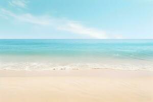 mer plage avec blanc le sable plage bleu ciel avec des nuages, été vacances arrière-plan, ai produire photo