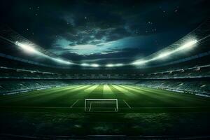 Football football champ stade à nuit et projecteur, ai produire photo