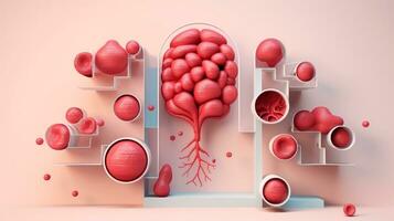 3d illustration maquette de le Humain organe système, anatomie, nerveux, circulatoire, digestif, excréteur, urinaire, et OS systèmes. médical éducation concept, génératif ai illustration photo