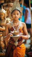 ai génératif chiang mai Thaïlande mai 2228 2017 inthakin sai khan dok culte de le ville pilier tradition de fleur offre à le pilier est une Festival tenue chaque année à wat chedi Luang dans ch photo