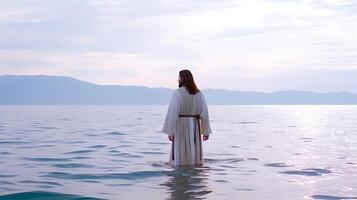 Jésus Christ en marchant sur l'eau à mer photo