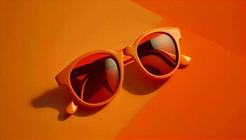 rétro démodé lunettes de soleil sur vibrant Orange Contexte génératif ai photo