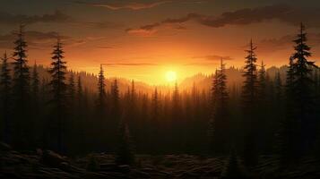 sapin forêt à le coucher du soleil. silhouette concept photo