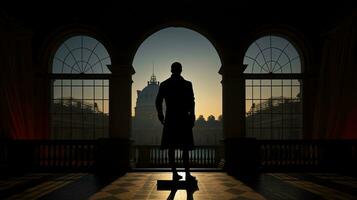 statue de napoléon bonaparte vu de derrière à Hôtel des invalides dans Paris France. silhouette concept photo