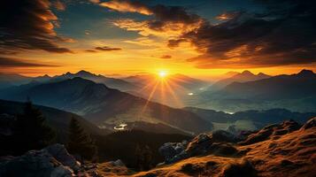 Allemagne s wendelstein montagnes pendant le coucher du soleil dans bavière. silhouette concept photo