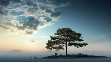 pin arbre ombre contre nuageux ciel. silhouette concept photo