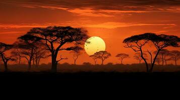 le coucher du soleil à une Sud africain la nature réserve moulage arbre silhouettes photo