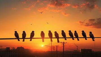 des oiseaux dans le soir ciel. silhouette concept photo