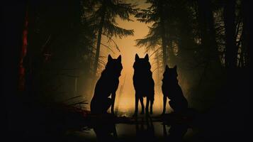 forêt loups transporté. silhouette concept photo