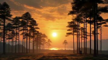 lever du soleil dans pin forêt Thaïlande. silhouette concept photo