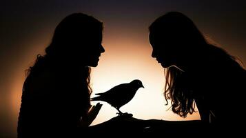 fille et Pigeon silhouettes dans une conceptuel conception photo