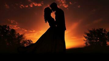 silhouette de embrasser mariage couple photo