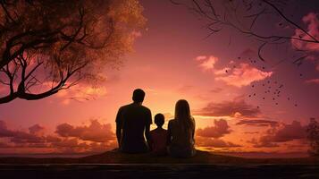 content famille silhouette à l'extérieur privé Accueil observer spectaculaire le coucher du soleil ciel photo