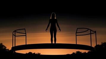 gymnaste s ombre sur trampoline. silhouette concept photo