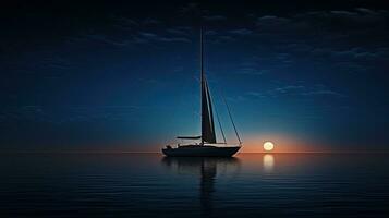 éclairé par la lune yacht. silhouette concept photo