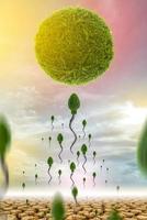 le sperme est le sperme humain, derrière le ciel et les arbres verts. photo