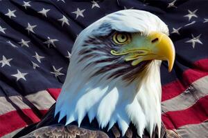 américain Aigle avec américain drapeau. ai génératif photo