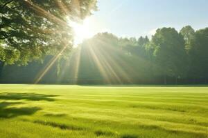 herbe champ avec des rayons de lumière - ai génératif photo