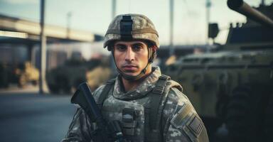 soldat des stands garde à militaire base. photo