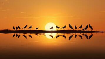 des oiseaux dans le soir ciel. silhouette concept photo