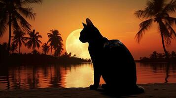 égyptien chat silhouette contre tropical réglage photo