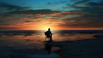 le homme assise bord de mer. silhouette concept photo