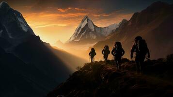 randonnée dans le himalaya de Népal. silhouette concept photo
