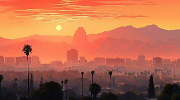 lever du soleil plus de pasadena Californie et san Gabriel montagnes avec arbre silhouettes et une rouge ciel photo