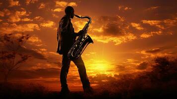 soir saxophone performance. silhouette concept photo