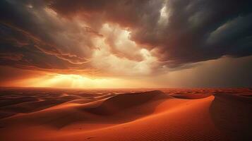 étourdissant orageux des nuages au dessus Sahara s magnifique le sable dunes dans Maroc. silhouette concept photo