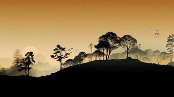 voir des arbres sur colline dans ferme dans silhouette photo