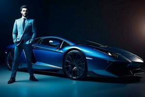 homme d'affaire supercar. produire ai photo