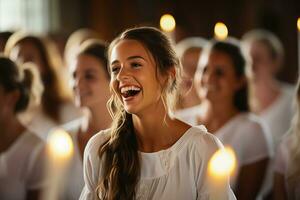 dans une église Christian gospel chanteurs offre louange à Seigneur Jésus Christ photo