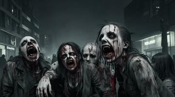 effrayé zombi avec sanglant visage en plein air, fermer. Halloween monstre photo