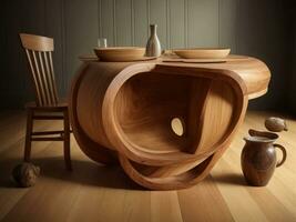 vivant pièce meubles de original bois, ai génératif photo